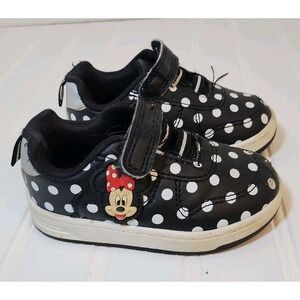 Disney Minnie Mouse Court Sneakers Toddler Girl Size 5 Black White Polka Dots